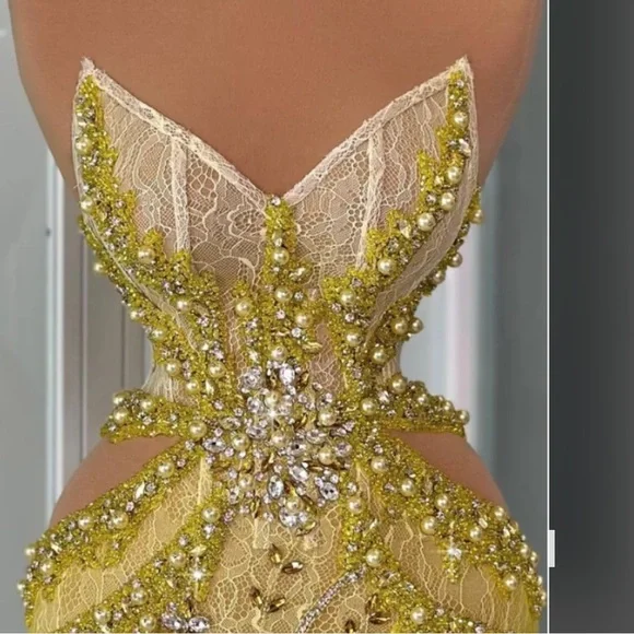 Strapless Yellow Embellished Dress Tabja - Picture 8 of 11